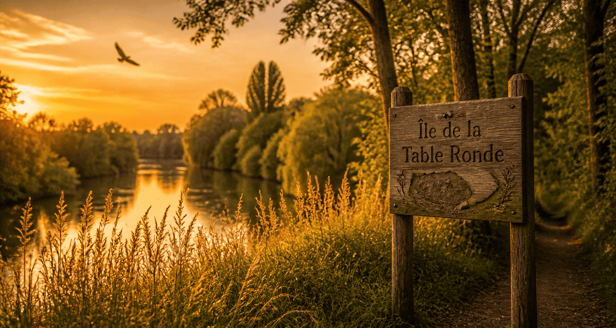l'île de la table ronde sentier boisé lumière dorée