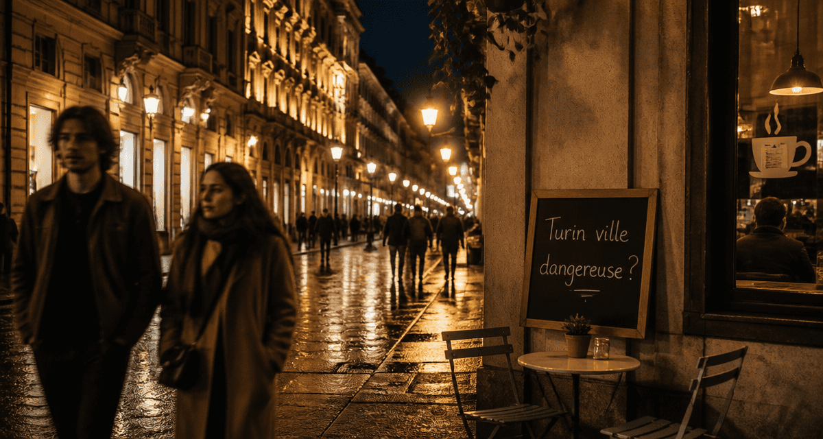Turin ville dangereuse rue pavée soirée