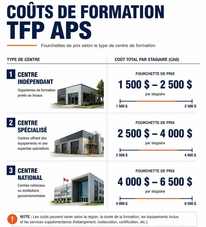 Infographie des prix de la formation TFP APS selon le type de centre de formation