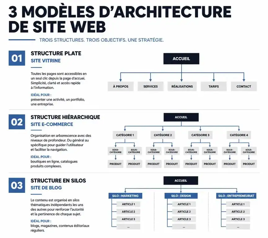 Exemple d'arborescence de site web : modèles pour site vitrine, e-commerce et blog