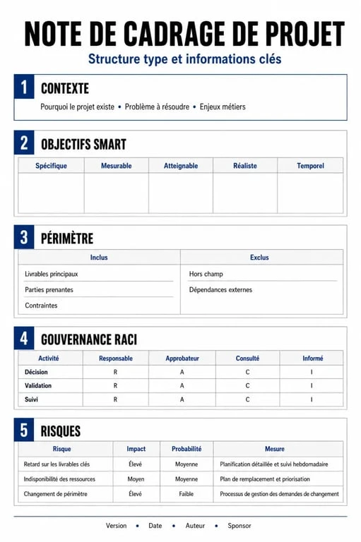 Structure type d'une note de cadrage pour un exemple de projet professionnel