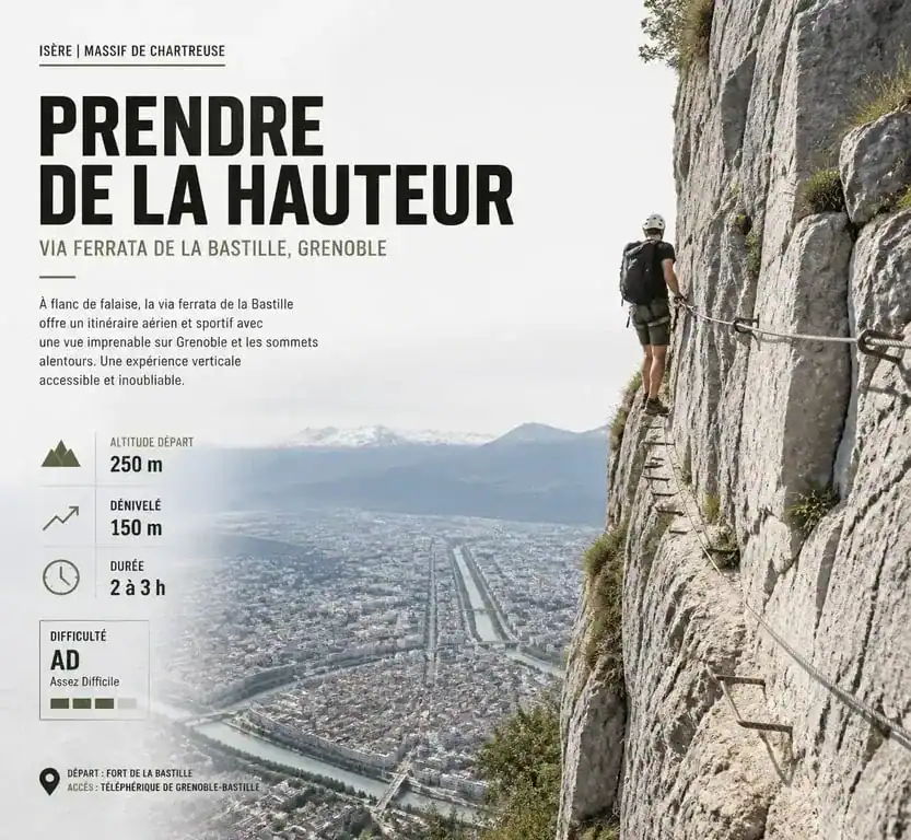 Via ferrata de la Bastille à Grenoble surplombant la ville