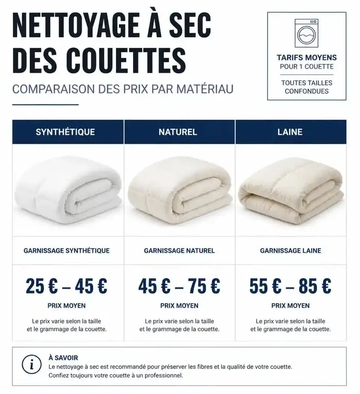Comparatif des prix de pressing pour couette synthétique, naturelle et laine