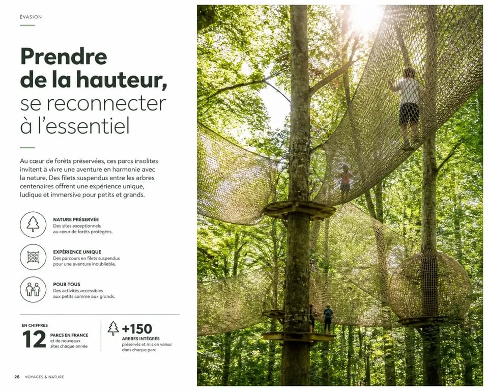Vue des filets suspendus au Bois des Lutins à Diémoz, un parc de loisirs familial en forêt