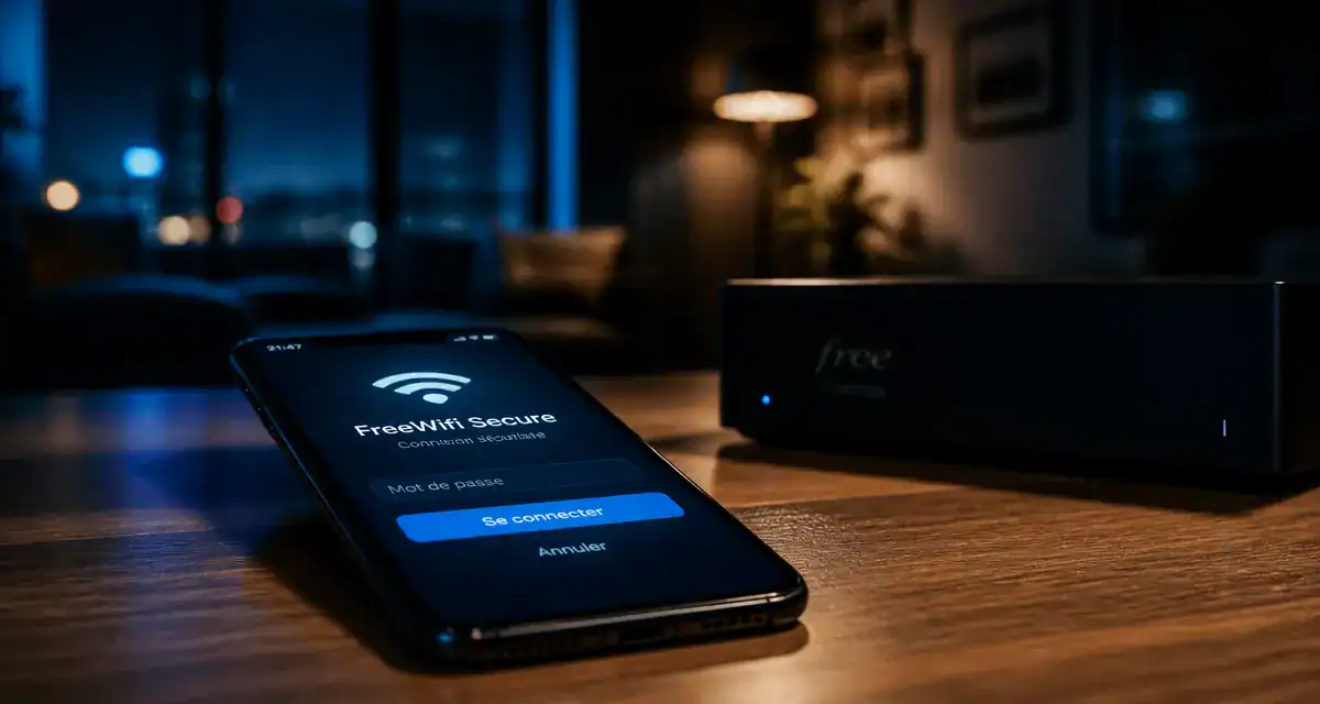freewifi secure sans sim sur smartphone devant freebox