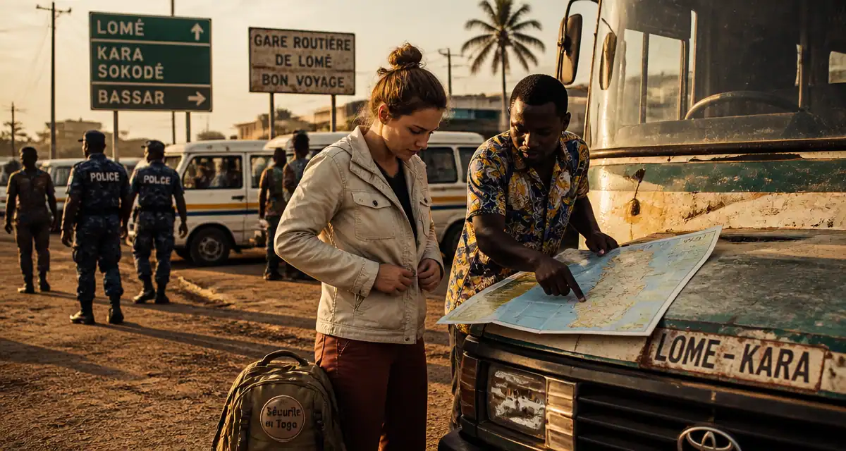 Le Togo est-il un pays dangereux, voyageuse et guide à la gare routière de Lomé