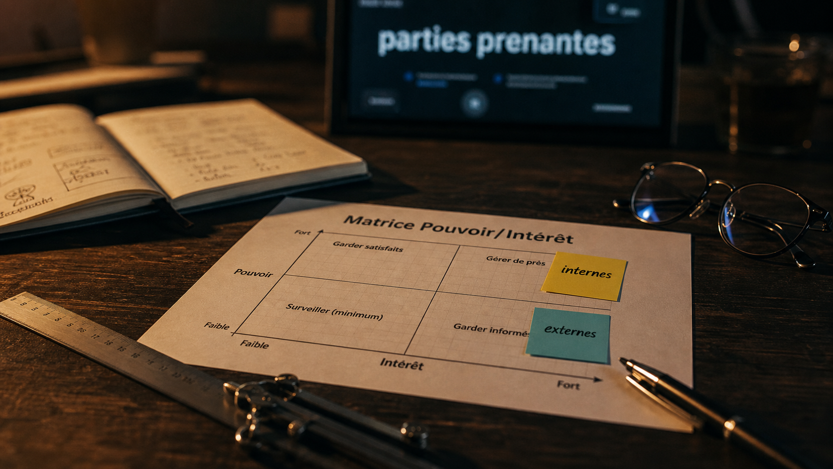 Matrice pouvoir/intérêt pour parties prenantes projet