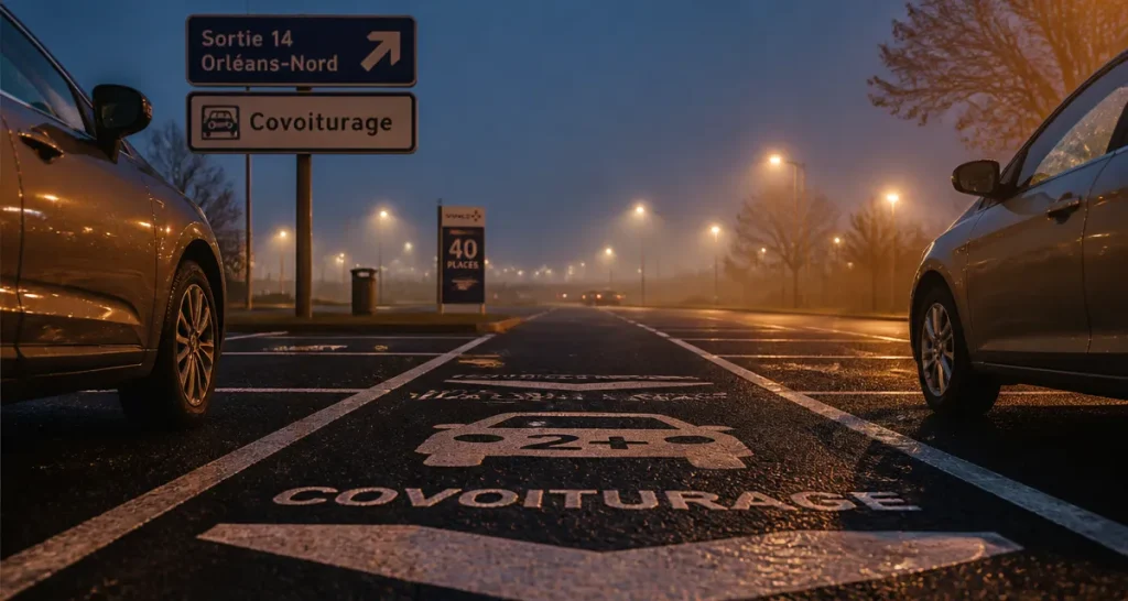 Parking de covoiturage Vinci Autoroutes La Chapelle-Saint-Mesmin, vue du marquage et des places