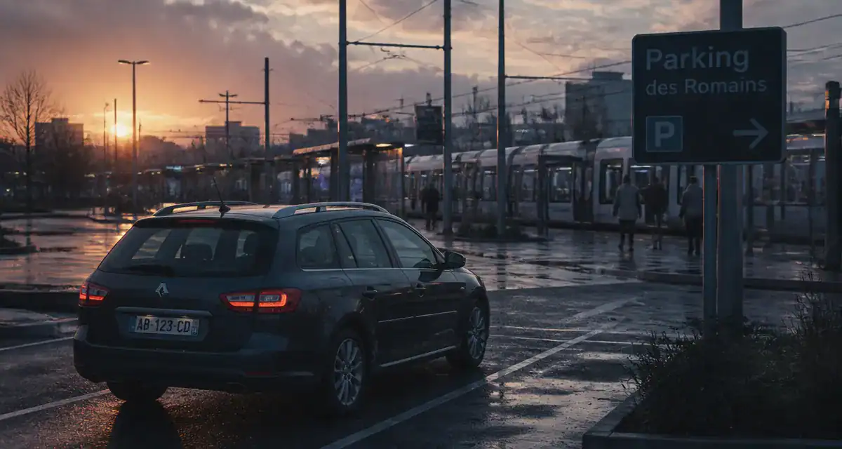 parking romains vue urbaine à l'aube
