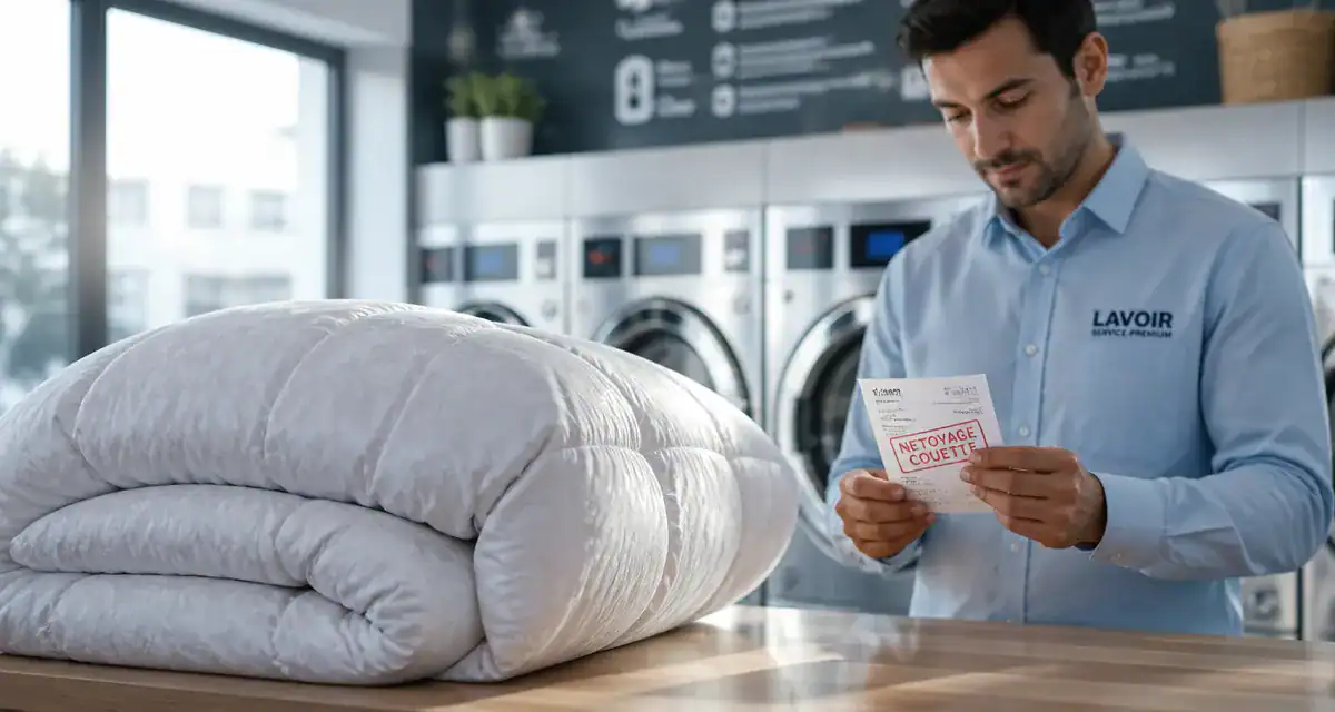 prix pressing couette sur comptoir en laverie