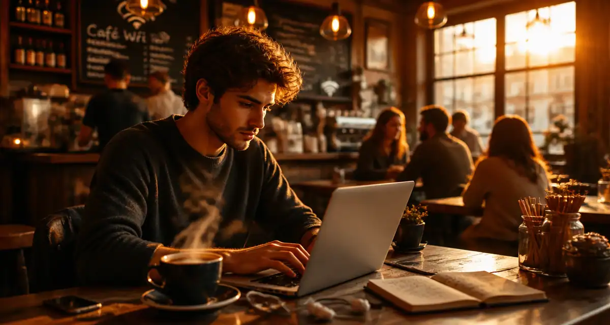 jeune adulte travaille cafe wi fi
