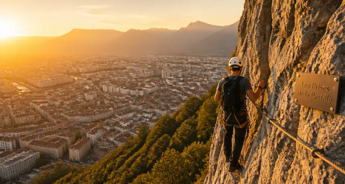via ferrata grenoble sur falaise au-dessus de la ville