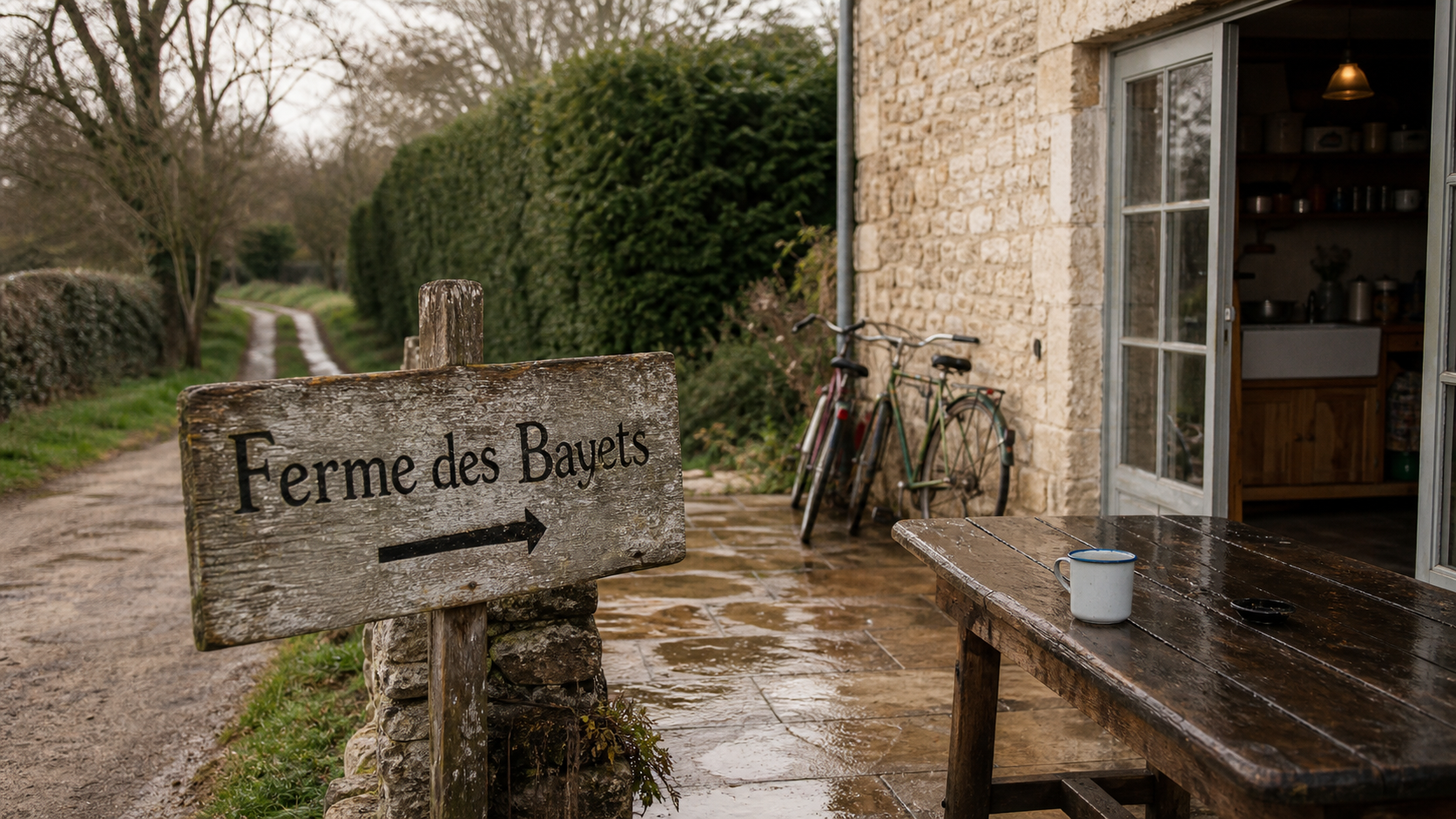 Pancarte « Ferme des Bayets » près de Giverny (bayets).