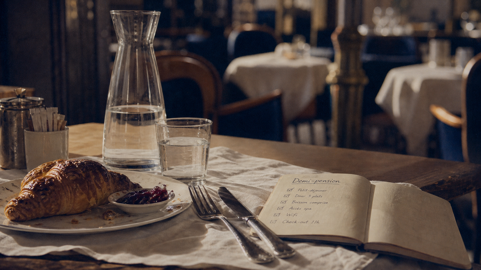 Demi pension hôtel : petit-déjeuner en hôtel, table et check-list
