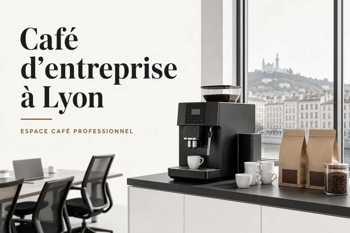 Café entreprise Lyon dans un bureau moderne avec machine à café professionnelle