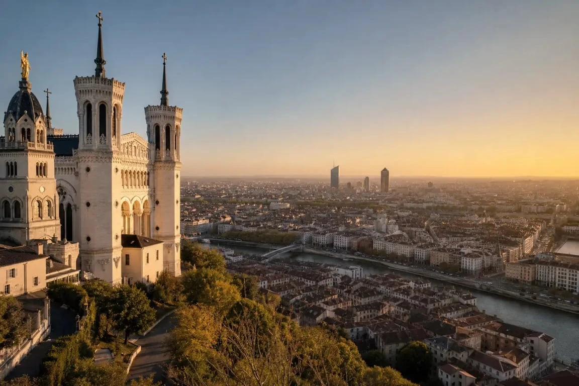 Lyon France known for une vue panoramique de Fourvière sur le Vieux Lyon et les deux fleuves