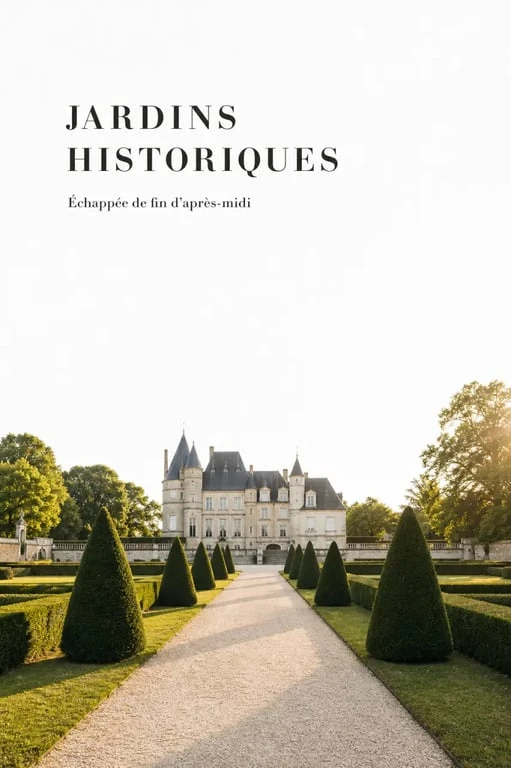Vue panoramique du parc du château de Saint-Priest avec ses allées et ses jardins structurés.