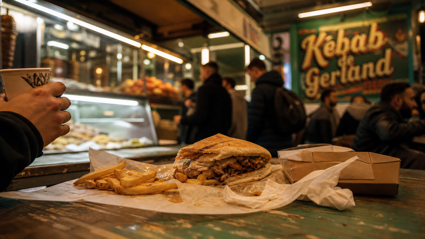 Kebab Gerland : comptoir avec barquettes à emporter