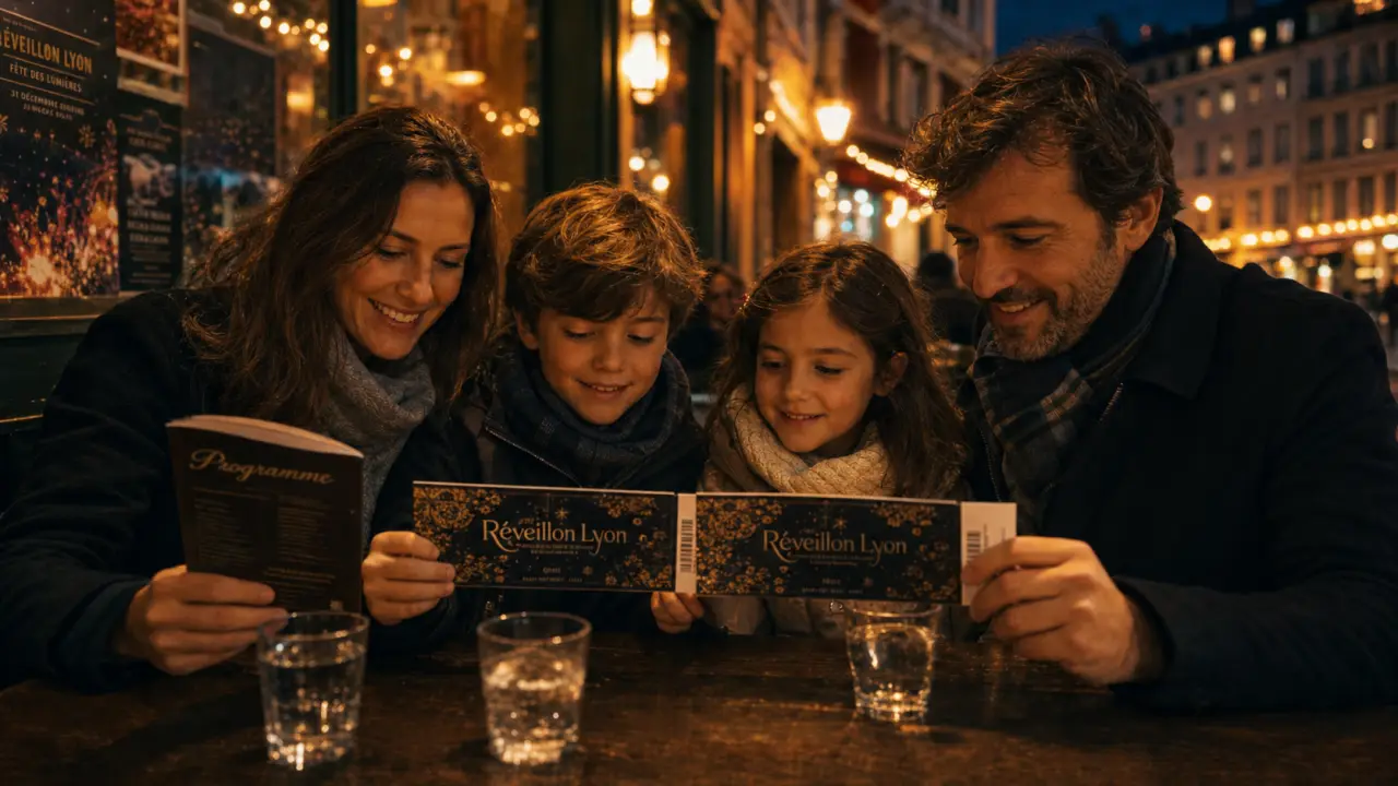 Nouvel an à Lyon en famille : billets et programme devant une table