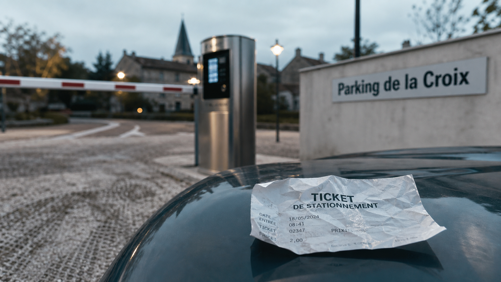 Parking de la croix : entrée, barrière et caisse automatique