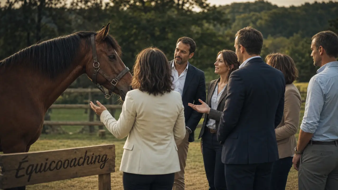 Team building cheval Lyon : collaborateurs en équicoaching avec un cheval