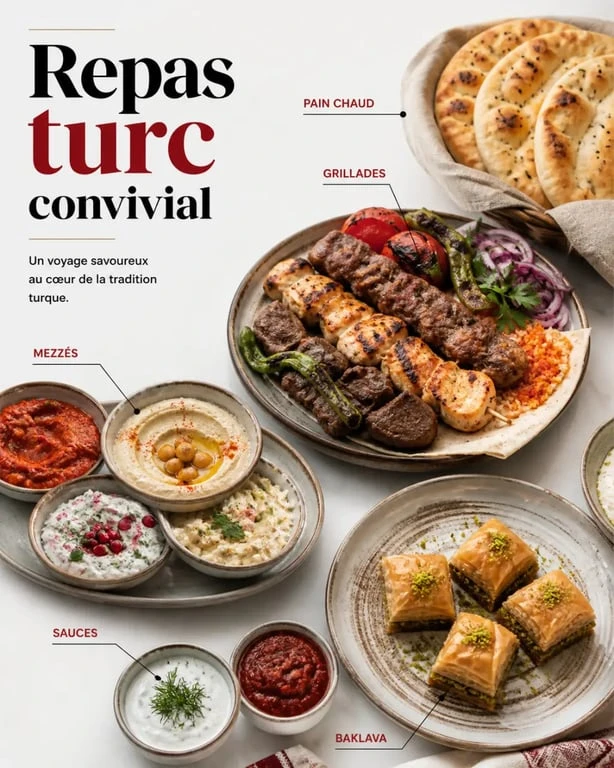 Reyna restaurant lyon, grillades turques et mezzés servis à table