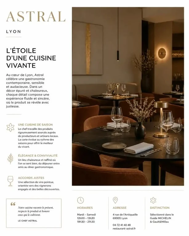 Ambiance et salle du restaurant Astral à Lyon