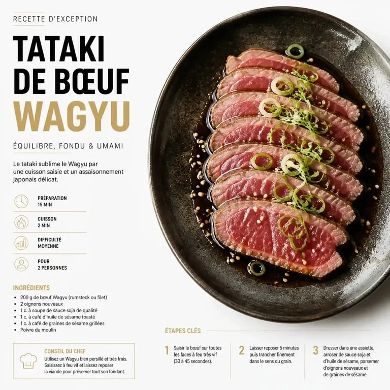 Tataki de bœuf Wagyu, plat signature du restaurant Maison Gloria à Lyon