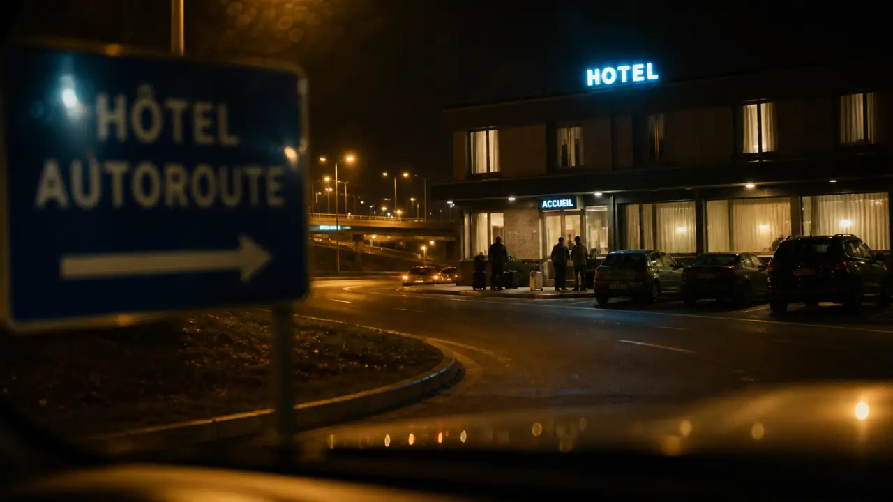 Hôtel autoroute près de la sortie d’autoroute la nuit