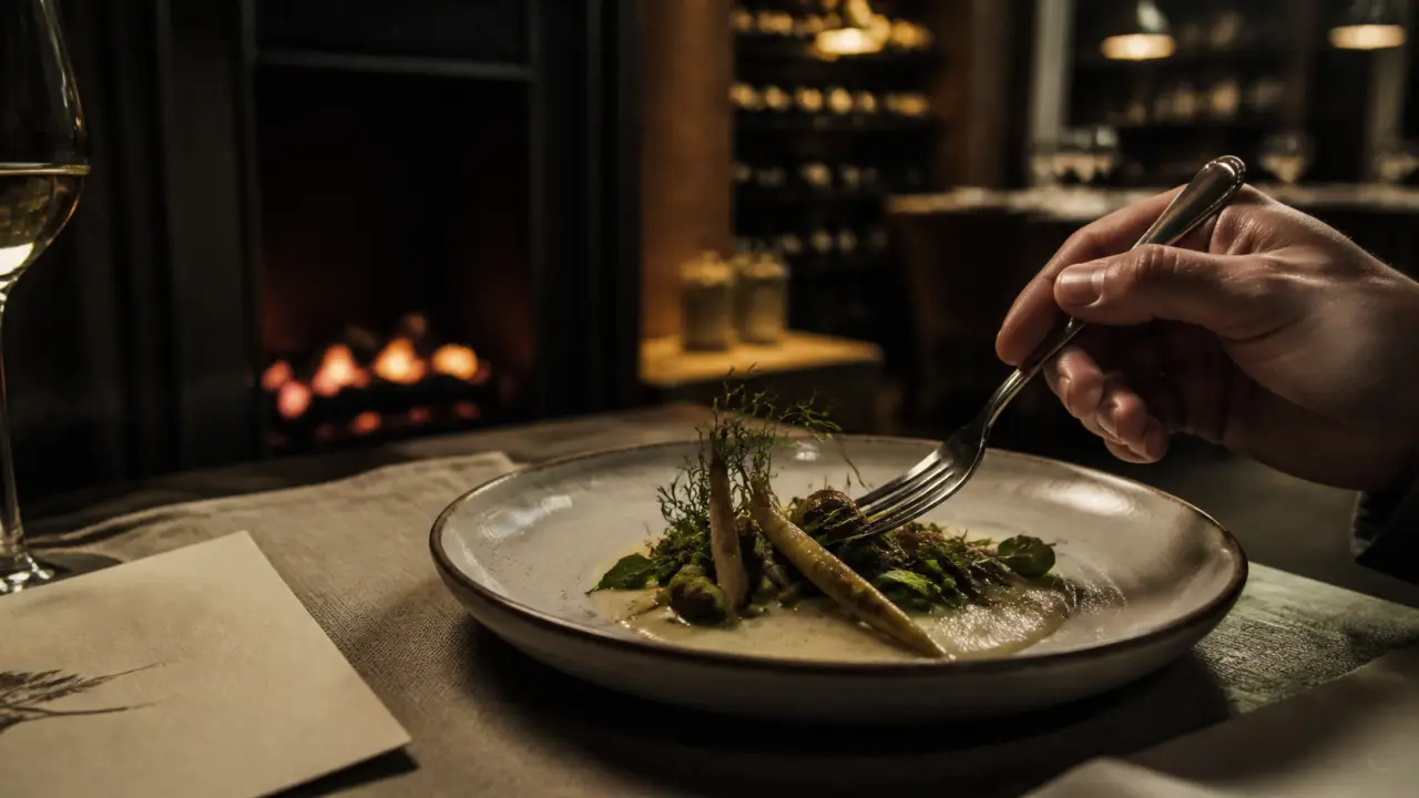 Restaurant rustique lyon : assiette végétale locavore près du feu de bois