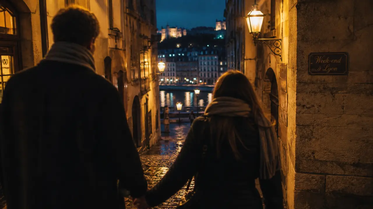 Séjour en couple à Lyon en hiver : couple au Vieux Lyon au chaud