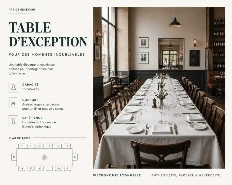 Table de restaurant à Lyon pour un groupe de 15 personnes