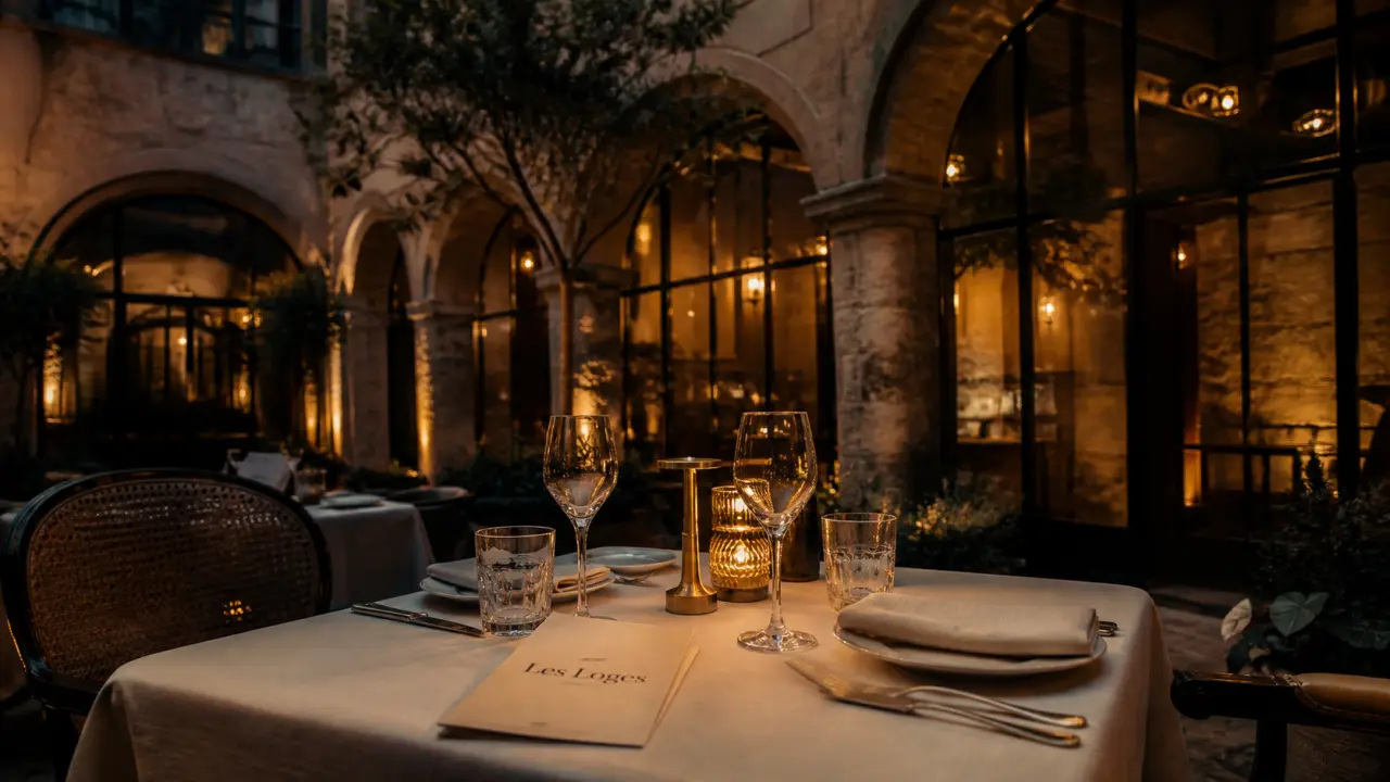 Restaurant les loges à lyon : table dressée dans une cour Renaissance du Vieux-Lyon