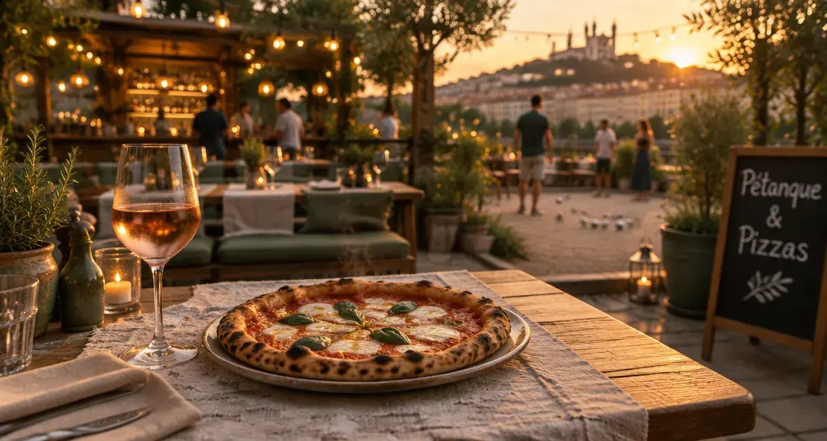 Restaurant italien avec terrasse lyon : pétanque & pizzas au coucher du soleil