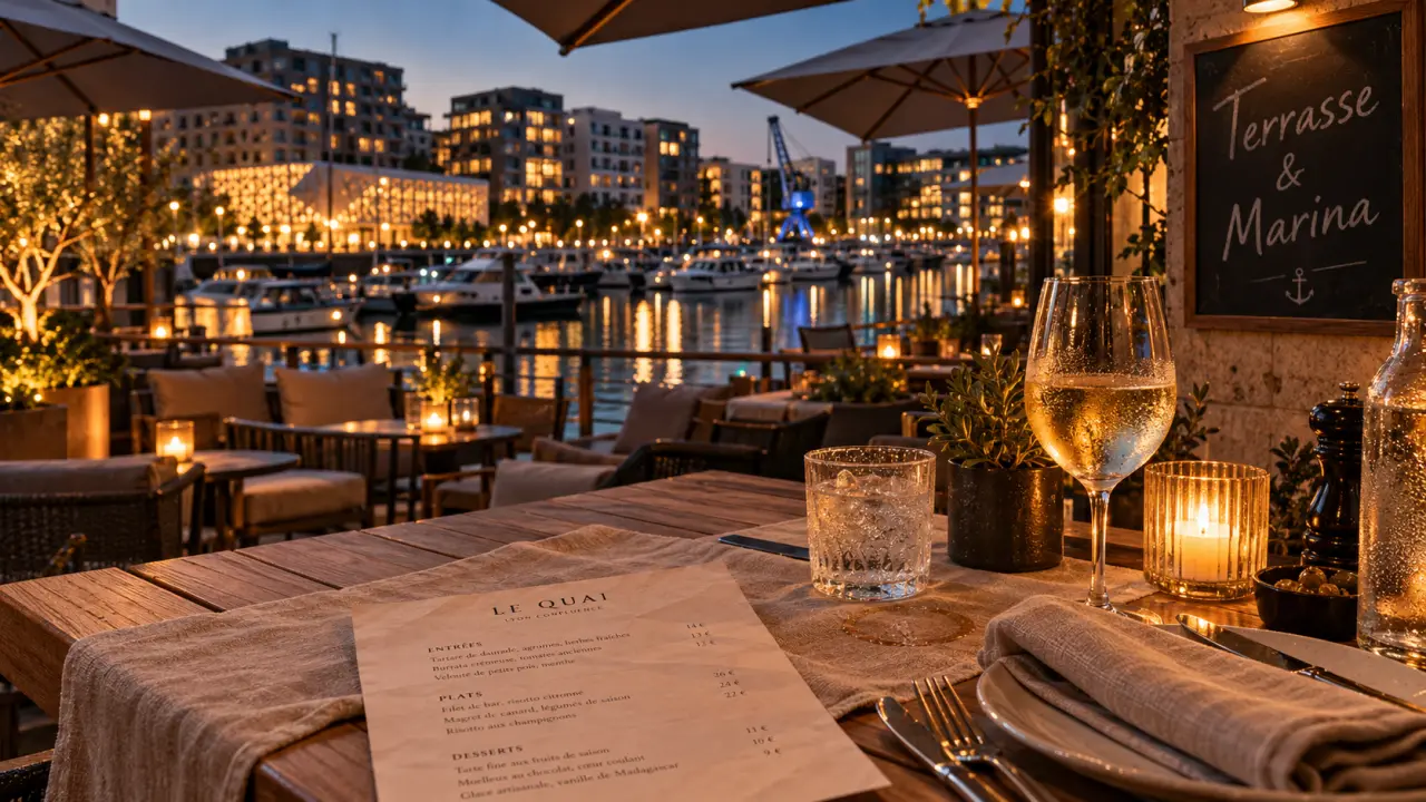 Restaurant Lyon Confluence terrasse avec vue sur la marina