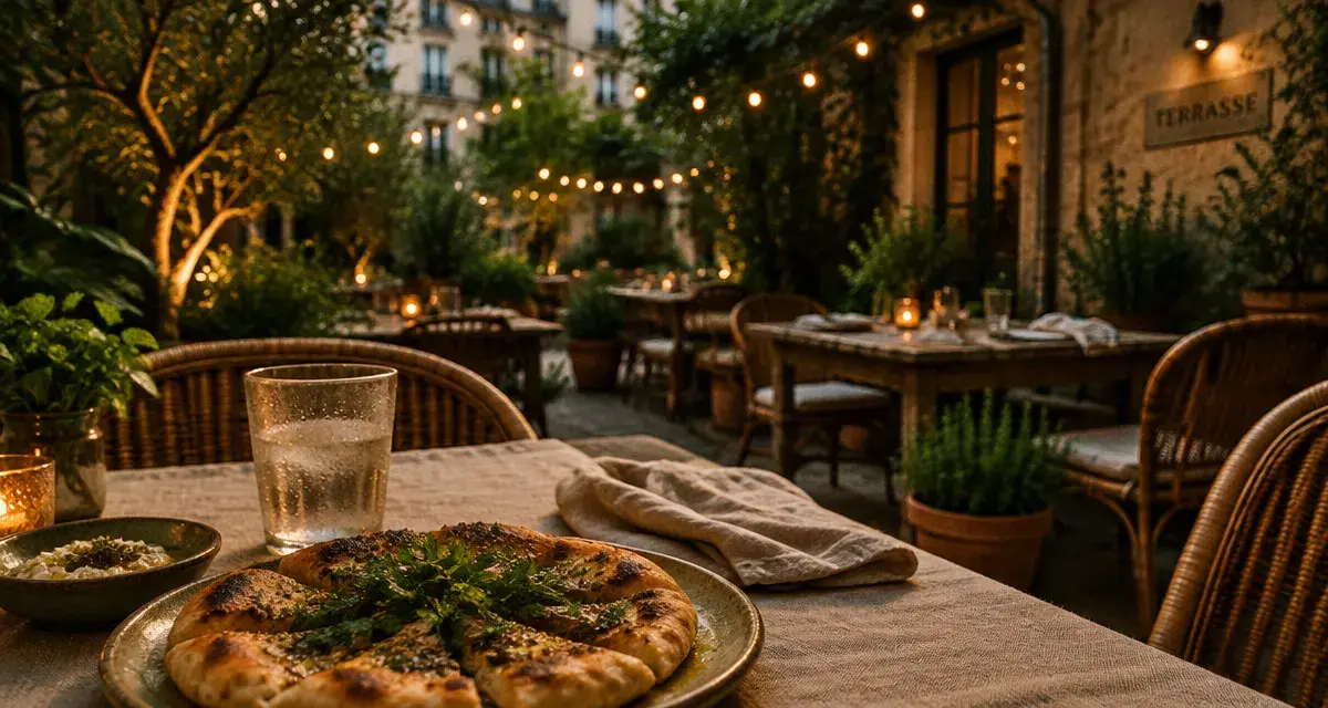 Restaurant terrasse Lyon 8 avec jardin privé et tables sur terrasse urbaine