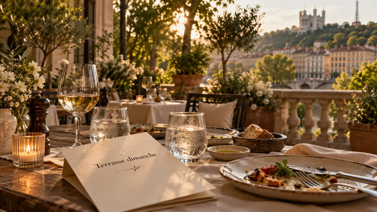 Restaurant terrasse Lyon dimanche avec jardin et vue