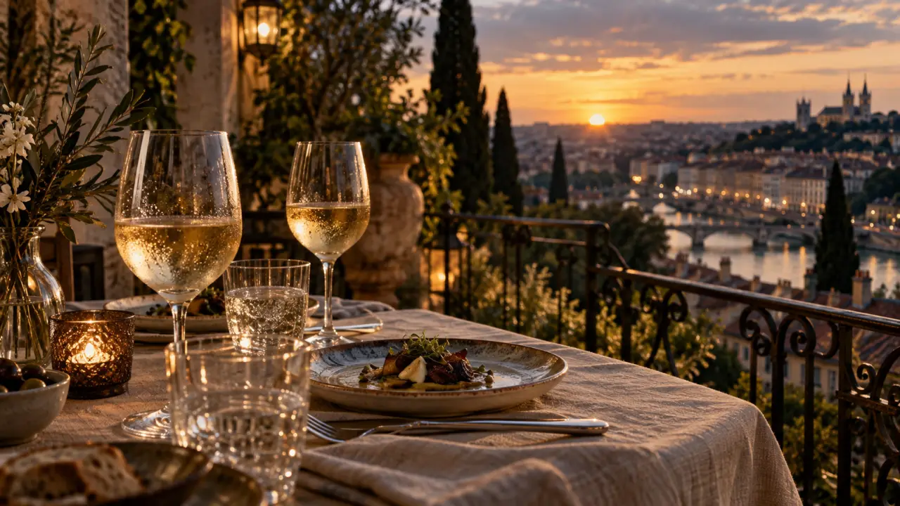 Restaurant terrasse vieux lyon : table sur jardin suspendu