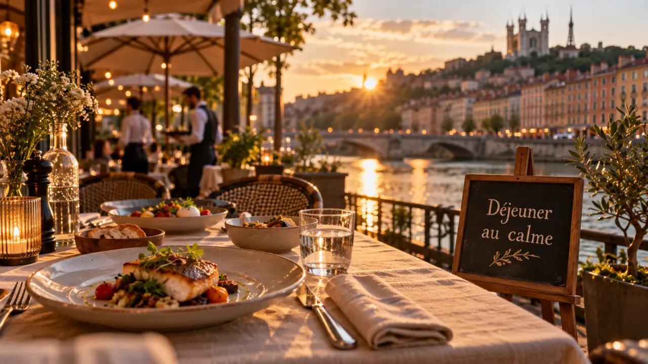 Terrasse restaurant lyon au bord de la Saône, déjeuner en terrasse